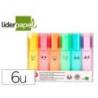 ROTULADOR MARCA LIDERPAPEL FLUORESCENTE PASTEL PUNTA BISELADA ESTUCHE DE 6 UNIDADES COLORES SURTIDOS