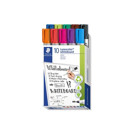 ROTULADOR STAEDTLER LUMOCOLOR 351 PARA PIZARRA PUNTA REDONDA 2 MM RECARGABLE CAJA DE 10 UNIDADES COLORES