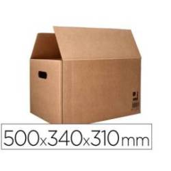 CAJA PARA EMBALAR MARCA Q-CONNECT AMERICANA CON ASAS CARTON RECICLADO CANAL SIMPLE 5 MM COLOR KRAFT 500X340X310 MM