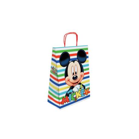 BOLSA PARA REGALO MARCA BASIKA PAPEL CELULOSA 90 GR MICKEY CON ASA RETORCIDA TAMAÑO S 240X100X320MM