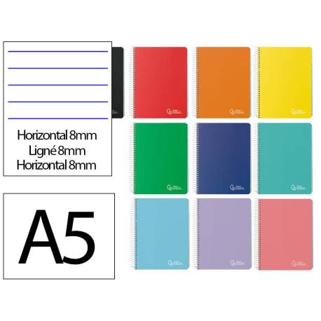 CUADERNO ESPIRAL LIDERPAPEL DIN A5 MICRO WITTY TAPA DURA 120H 90GR HORIZONTAL 8MM 5 BANDAS 6 TALADROS COLORES SURTIDOS