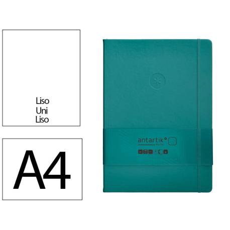 CUADERNO CON GOMILLA ANTARTIK NOTES TAPA DURA DIN A4 HOJAS LISAS VERDE AGUAMARINA 100 HOJAS 80 GR FSC