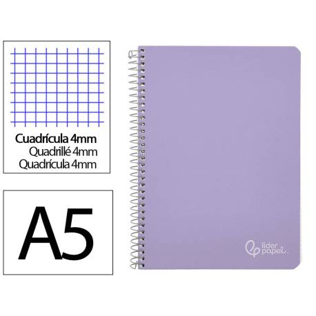 CUADERNO ESPIRAL LIDERPAPEL DIN A5 WITTY TAPA DURA 80H 90GR CUADRO 4MM CON MARGEN VIOLETA