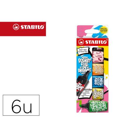 ROTULADOR MARCA STABILO BOSS MINI FLUORESCENTE BY SNOOZE ONE ESTUCHE DE 6 UNIDADES COLORES SURTIDOS