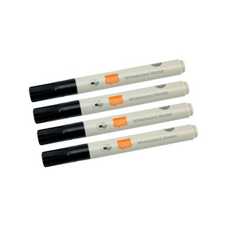 ROTULADOR MARCA NOBO PARA PIZARRA BLANCA PUNTA REDONDA 3 MM ECOLOGICO COLOR NEGRO BLISTER DE 4 UNIDADES