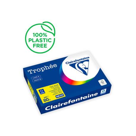 PAPEL COLOR MARCA TROPHEE A4 80GR AMARILLO NEON PAQUETE DE 500 HOJAS