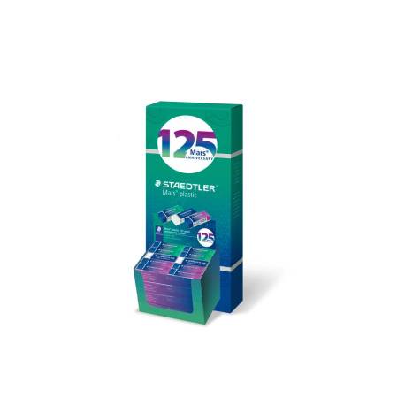 GOMA DE BORRAR MARCA STAEDTLER MARS PLASTIC 125 ANIVERSARIO 526/50 MARS EXPOSITOR DE 80 GOMAS
