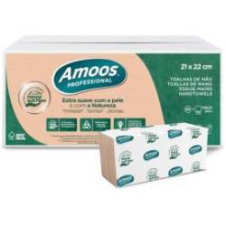 TOALLA SECAMANOS MARCA AMOOS PROFESSIONAL NATURALLY SOFT 2 CAPAS PASTA CRUDA 21X220 CM PAQUETE DE 200 UNIDADES