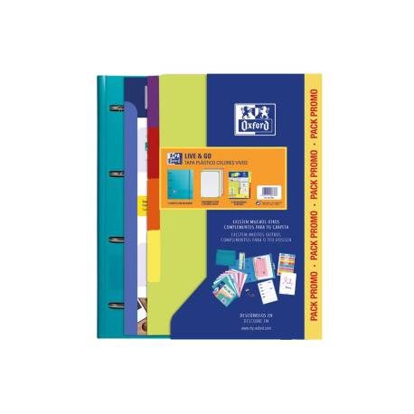 CARPETA CON RECAMBIO MARCA OXFORD EBINDER L&G VIVOS DIN A4+ 4 ANILLAS 35 MM RECAMBIO 80 H CUADRO 5 MM + JUEGO 5