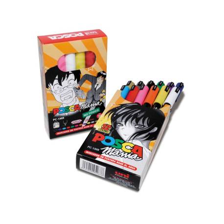 ROTULADOR MARCA UNI POSCA PC-1MR MARCADOR DE PINTURA PUNTA EXTRAFINA 0,7 MM CAJA MANIA DE 12 UNIDADES COLORES