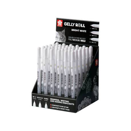 ROTULADOR MARCA SAKURA GEL GELLY ROLL GEL COLOR BLANCO EXPOSITOR DE 36 UNIDADES SURTIDAS 05 MM 08 MM Y 10 MM