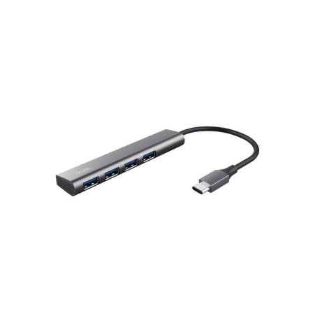HUB MARCA TRUST HALYX 4 PUERTOS USB-A CONEXION USB-C COLOR GRIS