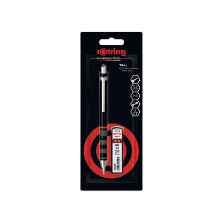 SET PORTAMINAS MARCA ROTRING TIKKY 0,5 MM COLOR NEGRO + 12 MINAS HB