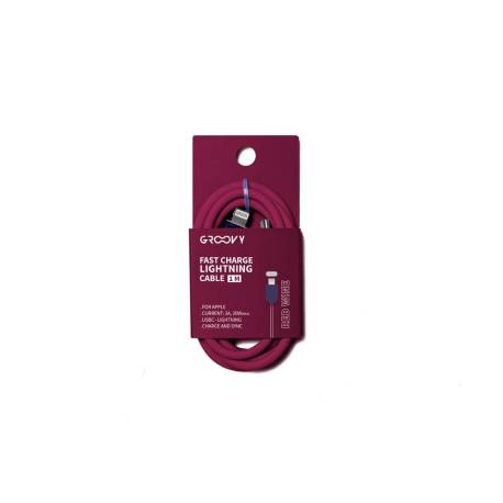 CABLE MARCA GROOVY TIPO C A APPLE LIGHTNING CARGA RAPIDA LONGITUD 1 MT COLOR ROJO
