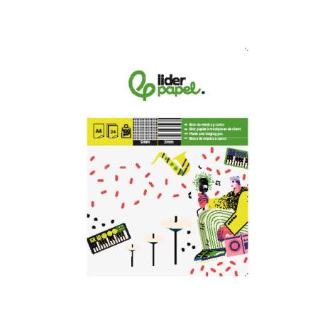 BLOC MUSICA Y CANTO MARCA LIDERPAPEL PENTAGRAMA INTERLINEADO 2 MM CUADRICULA 5MM DIN A4 24 HOJAS 100G/M2