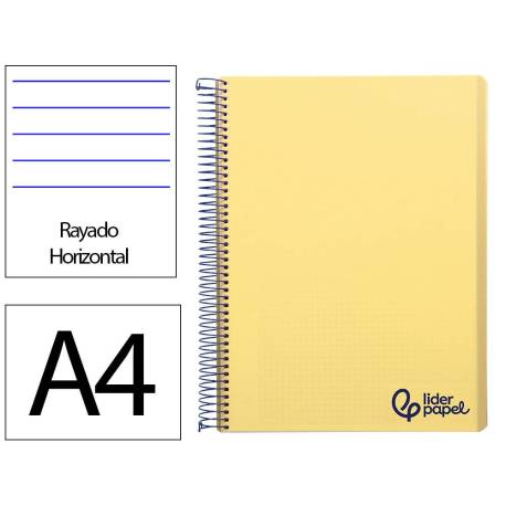 CUADERNO ESPIRAL MARCA LIDERPAPEL A4 WONDER TAPA PLASTICO 80H 90GR RAYADO HORIZONTAL CON MARGEN COLOR AMARILLO