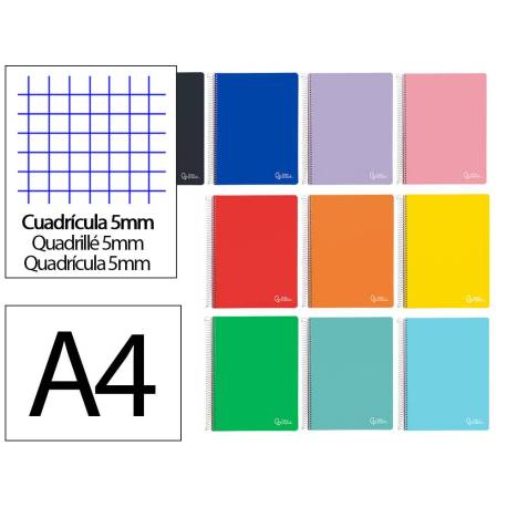 CUADERNO ESPIRAL MARCA LIDERPAPEL A4 MICRO WITTY TAPA DURA 120H 90GR CUADRO 5MM 5 BANDAS 4 TALADROS COLORES SURTIDOS