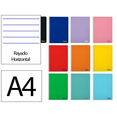 CUADERNO ESPIRAL MARCA LIDERPAPEL A4 MICRO SMART TAPA BLANDA 80H 75GR HORIZONTAL 7MM DOBLE MARGEN 4 TALADROS COLORES