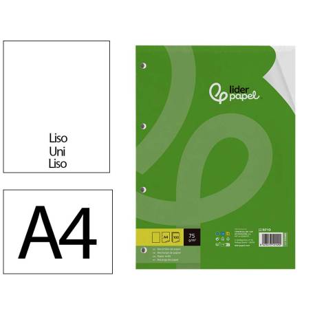 RECAMBIO MARCA LIDERPAPEL DIN A4 100 HOJAS 75 GR LISO SIN MARGEN 4 TALADROS