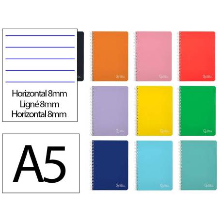 CUADERNO ESPIRAL MARCA LIDERPAPEL DIN A5 WITTY TAPA DURA 80H 90GR RAYADO HORIZONTAL 8MM CON MARGEN COLORES SURTIDOS