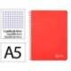 CUADERNO ESPIRAL MARCA LIDERPAPEL DIN A5 WITTY TAPA DURA 80H 90GR CUADRO 4MM CON MARGEN COLOR ROJO