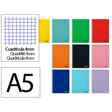CUADERNO ESPIRAL MARCA LIDERPAPEL DIN A5 SMART TAPA BLANDA 40H 75GR CUADRO 4MM CON MARGEN COLORES SURTIDOS