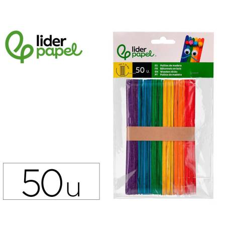 PALITOS DE MADERA MARCA LIDERPAPEL COLOR NATURAL 15 X 1,8 CM BOLSA CON 50 UNIDADES