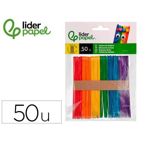 PALITOS DE MADERA LIDERPAPEL COLOR NATURAL 11,4 X 1 CM BOLSA CON 50 UNIDADES