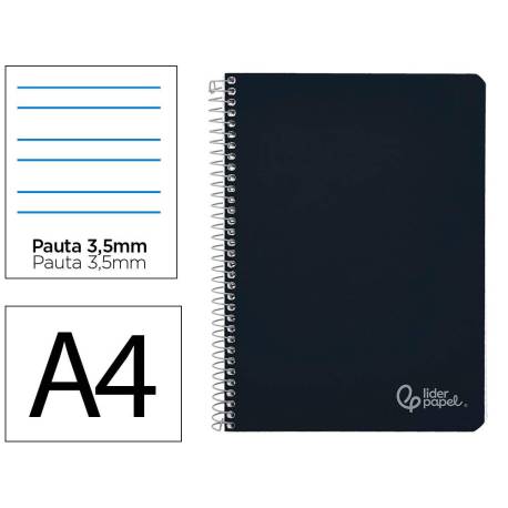 CUADERNO ESPIRAL MARCA LIDERPAPEL DIN A4 WITTY TAPA DURA 80H 90GR PAUTA 3,5MM CON MARGEN COLOR NEGRO