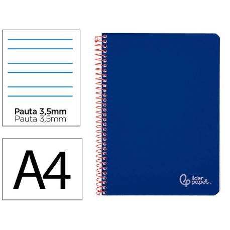 CUADERNO ESPIRAL MARCA LIDERPAPEL DIN A4 WITTY TAPA DURA 80H 90GR PAUTA 3,5MM CON MARGEN COLOR AZUL OSCURO