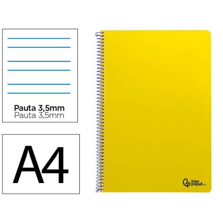 CUADERNO ESPIRAL MARCA LIDERPAPEL DIN A4 SMART TAPA BLANDA 80H 75GR PAUTA 3,5MM CON MARGEN COLOR AMARILLO