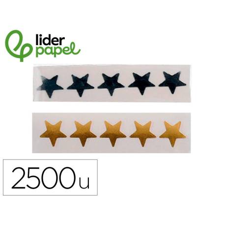 GOMETS MARCA LIDERPAPEL AUTOADHESIVO S ESTRELLAS DORADAS SURTIDAS 2500 UNIDADES EN CAJA DE CARTON