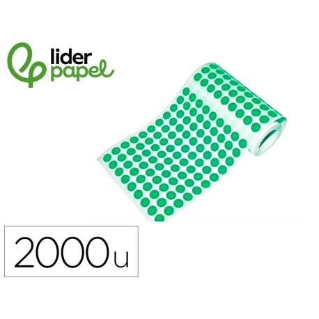 GOMETS MARCA LIDERPAPEL AUTOADHESIVO S CIRCULOS 20 MM VERDE ROLLO DE 2000 UNIDADES EN CAJA DE CARTON