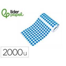 GOMETS MARCA LIDERPAPEL AUTOADHESIVO S CIRCULOS 20 MM AZUL ROLLO DE 2000 UNIDADES EN CAJA DE CARTON