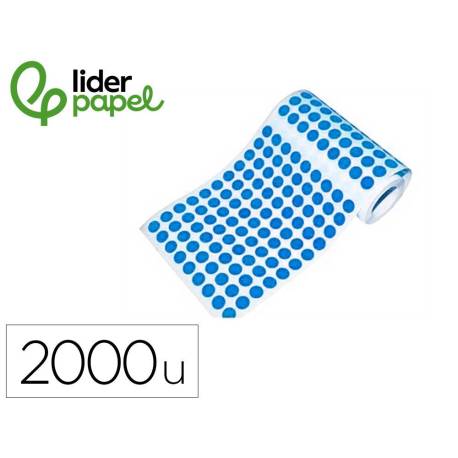GOMETS MARCA LIDERPAPEL AUTOADHESIVO S CIRCULOS 20 MM AZUL ROLLO DE 2000 UNIDADES EN CAJA DE CARTON