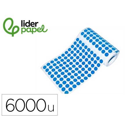 GOMETS MARCA LIDERPAPEL AUTOADHESIVO S CIRCULOS 10,5 MM AZUL ROLLO DE 6000 UNIDADES EN CAJA DE CARTON