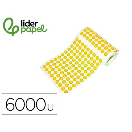 GOMETS MARCA LIDERPAPEL AUTOADHESIVO S CIRCULOS 10,5 MM AMARILLO ROLLO DE 6000 UNIDADES EN CAJA DE CARTON