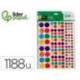GOMETS MARCA LIDERPAPEL AUTOADHESIVO FIGURAS DE COLORES Y TAMAÑOS SURTIDOS BOLSA DE 10 HOJAS 1188 UNIDADES