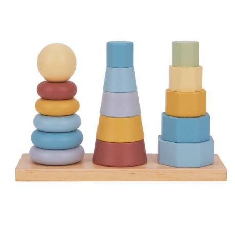 JUEGO INFANTIL MARCA IMAGINOVO MADERA TORRE DE FORMAS APILABLES +18 MESES 17 PIEZAS 28X20X9CM