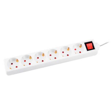 REGLETA MARCA Q-CONNECT 6 TOMAS DE CORRIENTE CON INTERRUPTOR LONGITUD CABLE 1,5 MT COLOR BLANCO