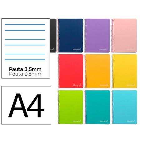 CUADERNO ESPIRAL MARCA LIDERPAPEL DIN A4 WITTY TAPA DURA 80H 90GR RAYADO MONTESSORI 3,5MM COLORES SURTIDOS