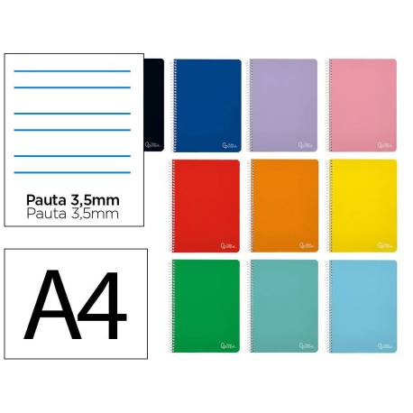 CUADERNO ESPIRAL MARCA LIDERPAPEL DIN A4 WITTY TAPA DURA 80H 90GR PAUTA 3,5MM CON MARGEN COLORES SURTIDOS