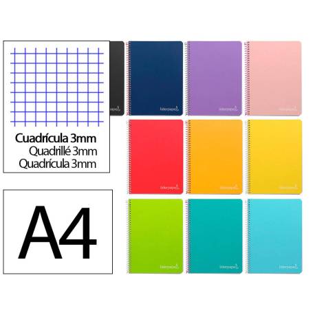 CUADERNO ESPIRAL MARCA LIDERPAPEL DIN A4 WITTY TAPA DURA 80H 90GR CUADRO 3MM CON MARGEN COLORES SURTIDOS
