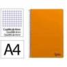 CUADERNO ESPIRAL MARCA LIDERPAPEL DIN A4 SMART TAPA BLANDA 80H 75GR CUADRO 4MM CON MARGEN COLOR NARANJA
