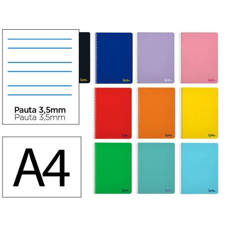 CUADERNO ESPIRAL MARCA LIDERPAPEL DIN A4 SMART TAPA BLANDA 80H 75GR RAYADO MONTESSORI 3,5MM CON MARGEN COLORES SURTIDOS