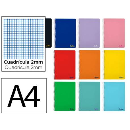 CUADERNO ESPIRAL MARCA LIDERPAPEL DIN A4 SMART TAPA BLANDA 80H 75GR MILIMETRADO 2MM COLORES SURTIDOS