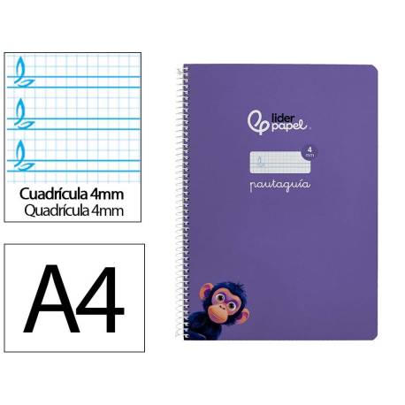 CUADERNO ESPIRAL MARCA LIDERPAPEL DIN A4 PAUTAGUIA TAPA DURA 80H 90 GR CUADRO PAUTADO 4MM COLOR LILA