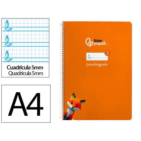 CUADERNO ESPIRAL MARCA LIDERPAPEL DI N A4 PAUTAGUIA TAPA BLANDA 80H 75 GR CUADRO PAUTADO 5MM COLOR NARANJA