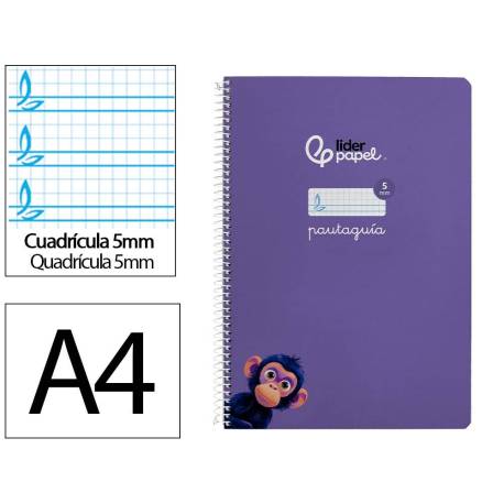 CUADERNO ESPIRAL MARCA LIDERPAPEL DI N A4 PAUTAGUIA TAPA BLANDA 80H 75 GR CUADRO PAUTADO 5MM COLOR LILA