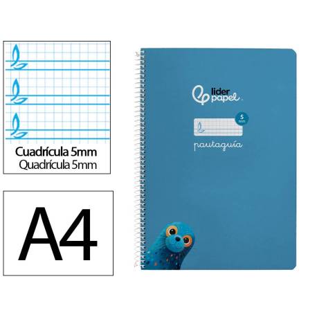 CUADERNO ESPIRAL MARCA LIDERPAPEL DI N A4 PAUTAGUIA TAPA BLANDA 80H 75 GR CUADRO PAUTADO 5MM COLOR AZUL